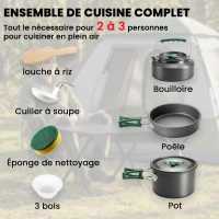 Outsunny Kit de Casseroles Camping en Aluminium 11 Pcs, avec Sac de Rangement et Poignées Anti-Brûlures, Ø19x10cm, Gris(m-4)