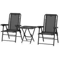 Outsunny Bistro Set 3-teilig aus Stahl Wetterfest Gartenmöbel Set mit klappbar Bistrotisch Becherhalter Gartenstühlen Schwarz(m-10)