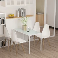 HOMCOM Table à manger pour 4 personnes, table de cuisine avec plateau en verre trempé et pieds en métal, 120x60x75cm, blanc(m-8)