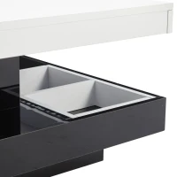 Tavolino da caffè lucido e girevole a 2 livelli con ripiano portaoggetti, 70x70x36 cm, Bianco e Nero(m-8)