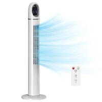 HOMCOM Ventilator Vertical pentru Dormitor, Ventilator Oscilant 70°, 4 Moduri, 3 Viteze, Timer 24 Ore, Display LED și Telecomandă, 110 cm, Alb(m-11)