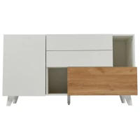 Credenza moderna con spazio contenitore, in Truciolato, 130x40x70 cm, Bianco e color Legno(m-2)