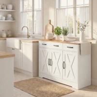 HOMCOM Buffet para cozinha, móvel de arrumação com 3 portas de celeiro, 2 gavetas e prateleiras ajustáveis, 108 x 40 x 81 cm, branco(m-5)