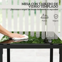 Outsunny Conjunto de Muebles de Jardín de Ratán Sintético con 2 Sillas con Cojines Extraíbles y Mesa con Tablero de Vidrio Gris(m-7)