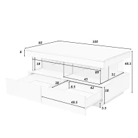 Tavolino da salotto moderno e lucido con illuminazione LED e 2 cassetti, 100x60x49.5 cm, Bianco(m-3)