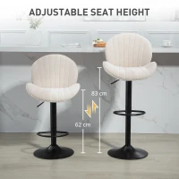 HOMCOM Modern Bar Stools Set of 2, Height Adjustable Swivel Bar Chairs with Shell Shape and Footrest, Fabric Barstools for Breakfast Bar, Counter, Kitchen Island, Beige(m-5)