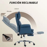 HOMCOM Silla de Escritorio con Reposapiés Respaldo Reclinable Alto Acolchado Grueso Tapizada en Cuero Sintético Ruedas Azul(m-6)