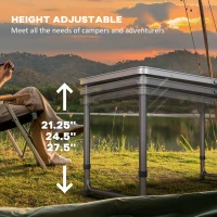 Outsunny Stół kempingowy, składany, lekki, regulowana wysokość, aluminiowy stelaż, 240 x 60 x 54/62/70 cm, Czarny(m-5)