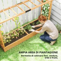 Outsunny Fioriera rialzata con traliccio laterale e superiore, vaso da fiori fori di drenaggio, 200x44x113,5cm, legno naturale(m-7)