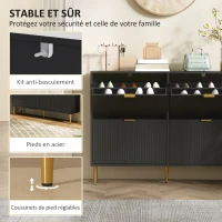 HOMCOM Meuble à chaussures 20 paires avec 4 tiroirs rabattables, portes cannelées et étagères réglables, 105x24x91,5cm, noir(m-7)