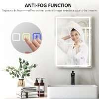 HOMCOM 50 x 70 cm Anti-Fog LED Bathroom Mirror, with Bluetooth and Clock - Silver Tone(m-7)