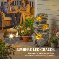 Outsunny Fontaine de Jardin Cascade 6 Niveaux Décoration de Jardin Zen Résine Pierre Naturelle 33 x 27 x 53 cm Gris(m-5)