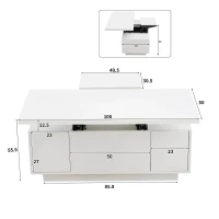 Tavolino multiuso con doppio meccanismo di sollevamento e spazio a scomparsa, 100x50x43 cm, Bianco(m-3)