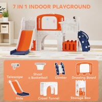 AIYAPLAY 7 in 1 Toddler Slide Set with Basketball Hoop, Climbing Frame, Telescope, Drawing Board, Storage Box, Orange(m-4)