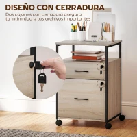 Vinsetto Cajonera de Oficina Cajonera para Escritorio con 2 Cajones y Ruedas para Tamaño Carta A4 44x40x66,5 cm Tono Madera(m-7)