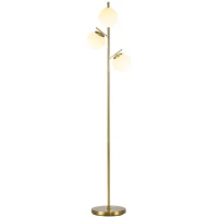 HOMCOM Lampadaire sur pied salon en métal avec 3 abat-jours globe blanc verre dépoli 40W Ø 27 x 169H cm doré(m-1)