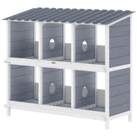 PawHut Legnest voor kippen, verhoogd houten kippennest met 6 compartimenten, 4 zitstokken voor kleine dierenhok, 102 x 50 x 91 cm, grijs(m-10)