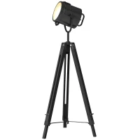 HOMCOM Industrial Tripod Floor Lamp, Nautical Searchlight with Adjustable Height, Wood Legs, E14 Lamp Base for Living Room, Bedroom, Black(m-11)