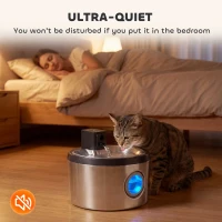 PawHut Kattenfontein 4L draadloos roestvrij staal drinkfontein met bewegingssensor 12 filters dubbel filtersysteem LED zilver(m-9)
