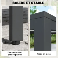 Outsunny Table de jardin pour 4 à 6 personnes, table à manger extérieure avec plateau à effet bois, 140 x 80 x 72 cm, gris foncé(m-6)