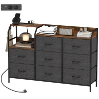 HOMCOM Commode, meuble de rangement avec station de recharge, 8 tiroirs en tissu, étagère ouverte, 130,5x30x88cm, marron(m-1)