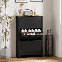 HOMCOM Armoire à Chaussures 3 Portes abattantes 2 Compartiments Panneaux Particules noir chêne(m-7)