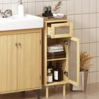 HOMCOM Meuble salle de bain rangement, meuble de rangement style bohème - tiroir et placard, étagères réglables, porte à rotin(m-10)
