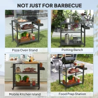 Outsunny Wózek grillowy 3-piętrowy, blaty robocze, kółka, BBQ(m-7)