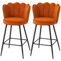 HOMCOM Set of Two Velvet-Feel Lotus Bar Stools - Orange(m-11)
