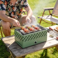 Outsunny Barbacoa de Carbón 45,5x29x21 cm con Ventilador Integrado Temperatura Ajustable y Bandeja de Carbón Verde Claro(m-2)