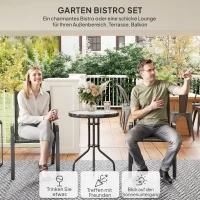 Outsunny Bistro-Set 3-teilig Wetterfest Gartenmöbel Set mit Glastisch Stapelbare Gartenstühlen Schwarz(m-4)