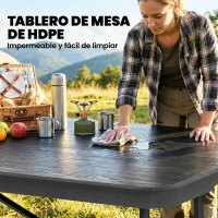 Outsunny Conjunto de Camping Plegable de 5 Piezas Mesa Plegable Camping con Sillas Tapa Impermeable HDPE y Marco de Metal(m-5)