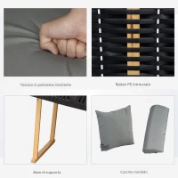 Outsunny Sedia da Spiaggia per 2 persone, con Cuscini, Resistente alle Intemperie, Grigio Chiaro(m-5)