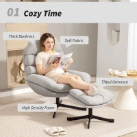 HOMCOM Fotel relaksacyjny z podnóżkiem, szerokie siedzisko z tkaniny Chenille, nowoczesny fotel do telewizji, 78 x 93 x 100 cm, kremowy(m-4)