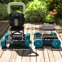 Outsunny Siège de jardin sur roues tabouret de jardinage plateau à outils pour désherber planter 50 x 49 x 32 cm vert foncé(m-3)