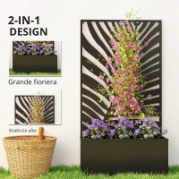 Outsunny Cassone rialzato con graticcio, fioriera in metallo con schermo, graticcio da giardino 61 x 23 x 113 cm(m-6)