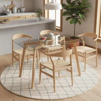 HOMCOM Table à manger pour 4 personnes, 120x60x76cm, table de cuisine, plateau en verre trempé et pieds en acier, transparent(m-2)