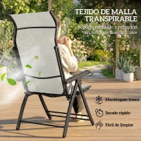 Outsunny Pack de 2 Sillas Plegables Reclinables de Jardín Exterior con Respaldo Alto Ajustable en 5 Posiciones Reposapiés Gris(m-7)