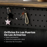 HOMCOM Aparador de 2 Puertas con Orificios 2 Compartimentos y Cajón Estantes Ajustables 100x40x80 cm Negro(m-6)