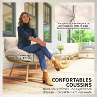 Outsunny Salon de Jardin 4 Pièces en Résine Tressée Coussin 12 cm Ultra Épais Canapé 138 cm 2 Fauteuils et Table Basse Beige(m-6)