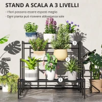 Outsunny Supporto per Piante a Tre Livelli con Design a Scala e Struttura Metallica Resistente per Interno ed Esterno(m-6)