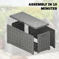 Outsunny Skrzynia Ogrodowa 227 l Wodoodporna Zamykana na Klucz UV Odporna z Teksturą Drewna do Ogrodu 106,5x43x54,5cm Szara(m-7)