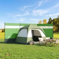 Outsunny Camping Windbreaker with Clear Windows and Steel Poles, for Beach Caravan Campervan, 440 x 140cm, Army Green(m-2)