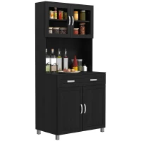 HOMCOM Buffet haut cuisine, armoire de cuisine avec 4 portes, tiroir, plan de travail, étagères réglables, 80x48x170cm, noir(m-11)