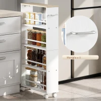 HOMCOM Scaffale multifunzione con ruote, struttura sottile, 4 scomparti, 45x15x91 cm, Legno naturale(m-8)