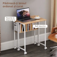 HOMCOM Birou Pliabil de 80 cm cu Raft de Depozitare și Blat Rabatabil pe Roți - Alb(m-5)