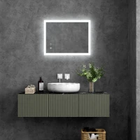 kleankin Espelho Casa de Banho com Luzes LED 70x50 cm Função Antiembaciamento 3 Cores Função de Memória e Interruptor Tátil Prata(m-11)