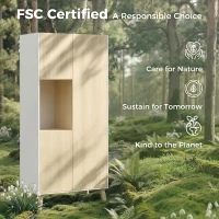 HOMCOM Armoire de cuisine 170 cm, armoire moderne avec compartiment ouvert, étagères réglables, aspect bois naturel(m-4)