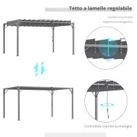 Outsunny Pergola 4 x 3 m Bioclimatica con Lamelle Orientabili, Design Contemporaneo, Anti-UV 50+, Alluminio, Grigio(m-3)