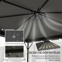 Outsunny Toldo de Recambio 3x3 m con Techo Doble Orificios de Drenaje y UPF 30+ Solo Toldo NO Incluye Marco Gris Claro(m-4)